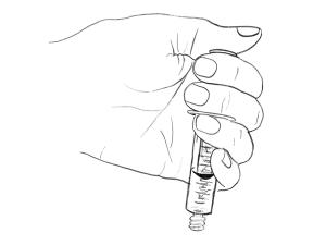 Correct grip and hand position of syringe for tube feeding